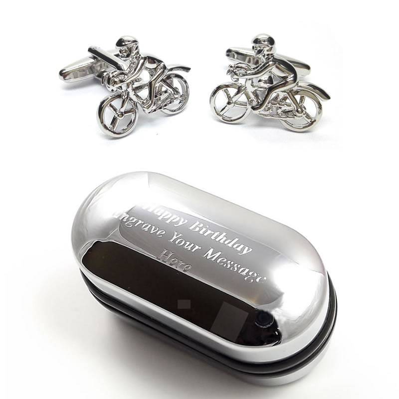 Radfahrer Manschettenknöpfe | x2N014 & Geschenkbox Mit Gravur - Neuheit Manschettenknöpfe, Schrullige von CustomGiftCoUK