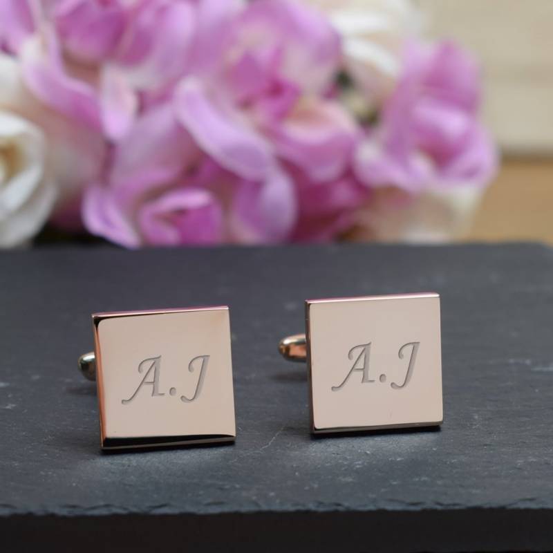 Rose Gold Personalisierte Graviert Erste Square Manschettenknöpfe - Hochzeit Und Geburtstagsgeschenk Gravierte Geschenk-Box Erhältlich von CustomGiftCoUK