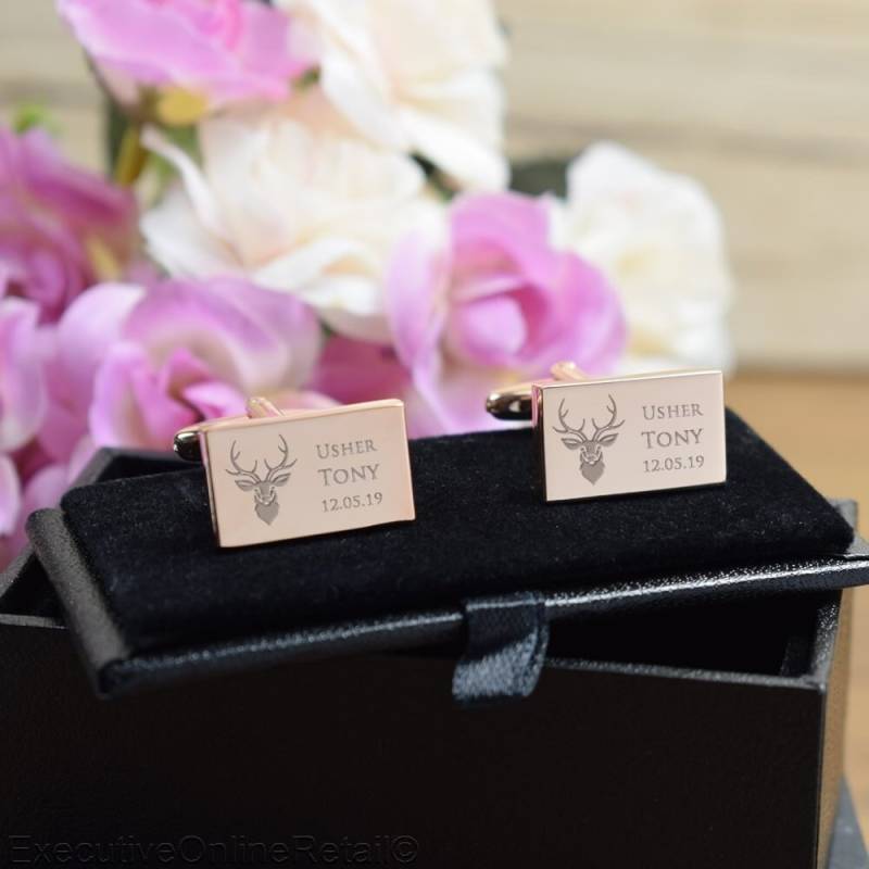 Rose Gold Personalisierte Gravierte Usher Rechteck Manschettenknöpfe - Hirsch Tun Oder Hochzeitstag Geschenk-Box von CustomGiftCoUK