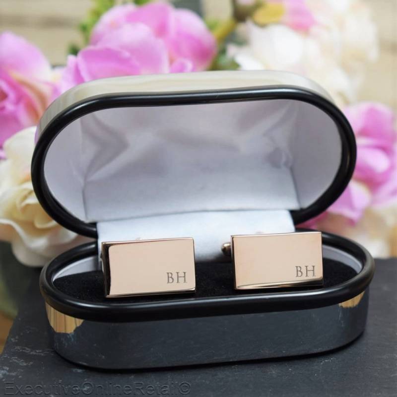 Roségold Gravur Initiale Rechteck Manschettenknöpfe - Hochzeits- Oder Geburtstagsgeschenk Geschenkbox Verfügbar von CustomGiftCoUK