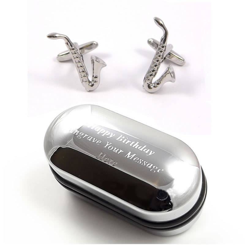 Saxophon Musikinstrument Manschettenknöpfe & Geschenkbox Mit Gravur | x2Psn003 - Neuartige Manschettenknöpfe, Gravur, Personalisierte von CustomGiftCoUK