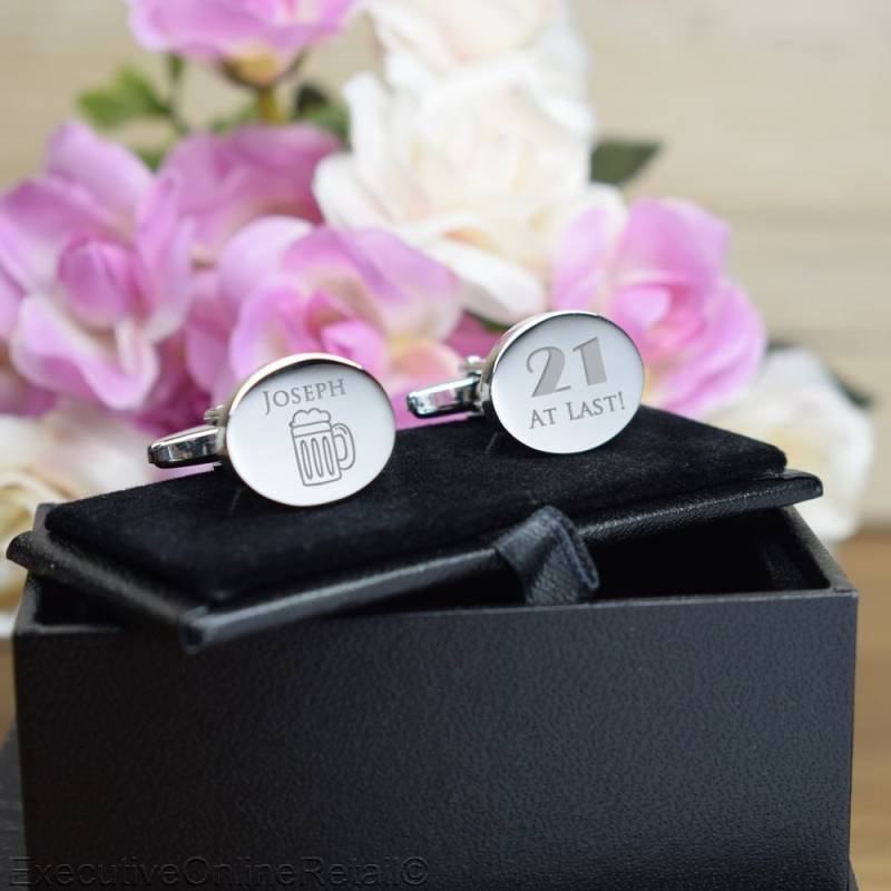 Silber Gravur Ovale Manschettenknöpfe - 21. Geburtstagsgeschenk Geschenkbox Verfügbar von CustomGiftCoUK