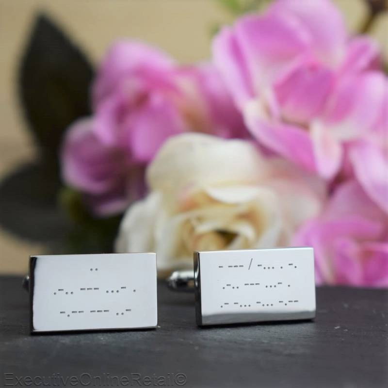 Silber Herren Personalisiert Morse-Code Benutzerdefinierte Graviert Rechteck Manschettenknöpfe - Hochzeit Oder Geburtstag Geschenk, Personalisierte von CustomGiftCoUK