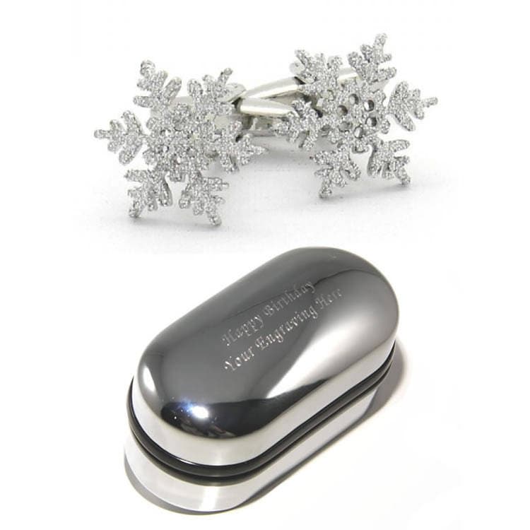 Silberfarbene Festliche Schneeflocke Weihnachten Manschettenknöpfe & Geschenkbox Mit Gravur | x2Psn232 - Neuartige Manschettenknöpfe von CustomGiftCoUK