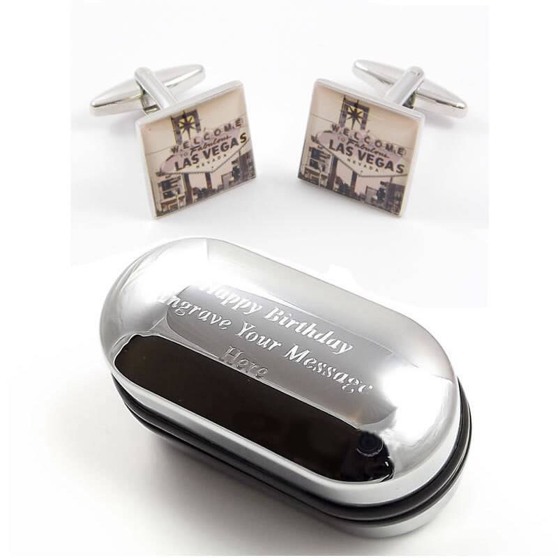Viva Las Vegas, Vegas Manschettenknöpfe & Gravierte Geschenkbox | x2Fp021 - Neuheit Manschettenknöpfe, Originelle Personalisierte Box von CustomGiftCoUK