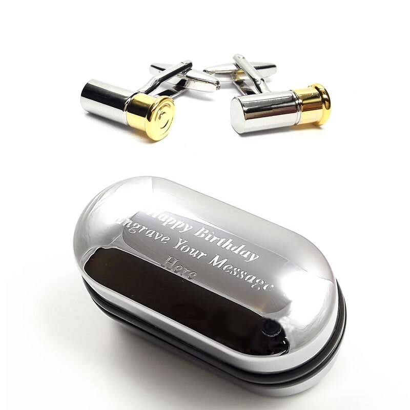 Zweifarbige Manschettenknöpfe Mit Schrotflinte | x2Chn393 & Gravierter Geschenkbox - Neuheit Manschettenknöpfe, Schrullige Personalisierte Box von CustomGiftCoUK