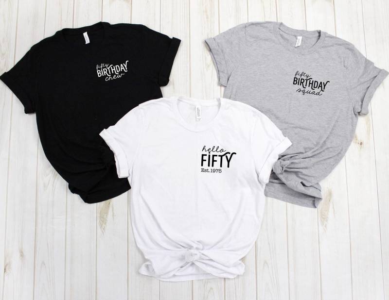 50Th Birthday Shirt, Pocket Hello Fifty Minimalist Group Shirts, Crew Tees, Squad Tees, Birthday Party Tees 50Th Birthday Shirt, Pocket Hello Fifty Minimalist Group Shirts, Crew Tees, Squad Tees, Birthday Party Tees von CustomGiftFairy