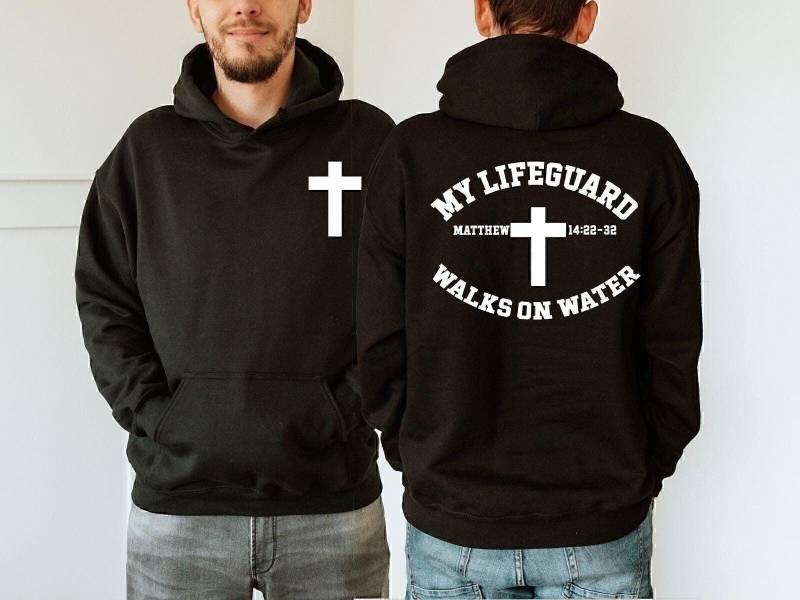 Christian Hoodie, Jesus My Lifeguard Walks On Water Minimalist Faith Cross Religious Hoodie von CustomGiftFairy