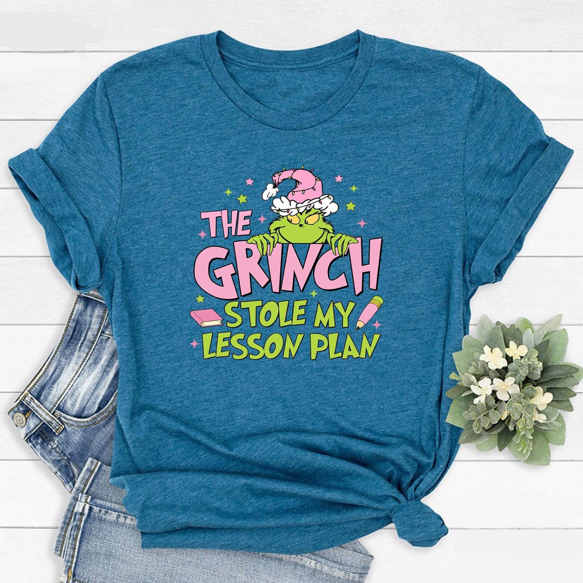 Teacher Christmas Shirt, Grinch Stole My Lesson Plan Resting Face Gift For Shirt von CustomGiftFairy