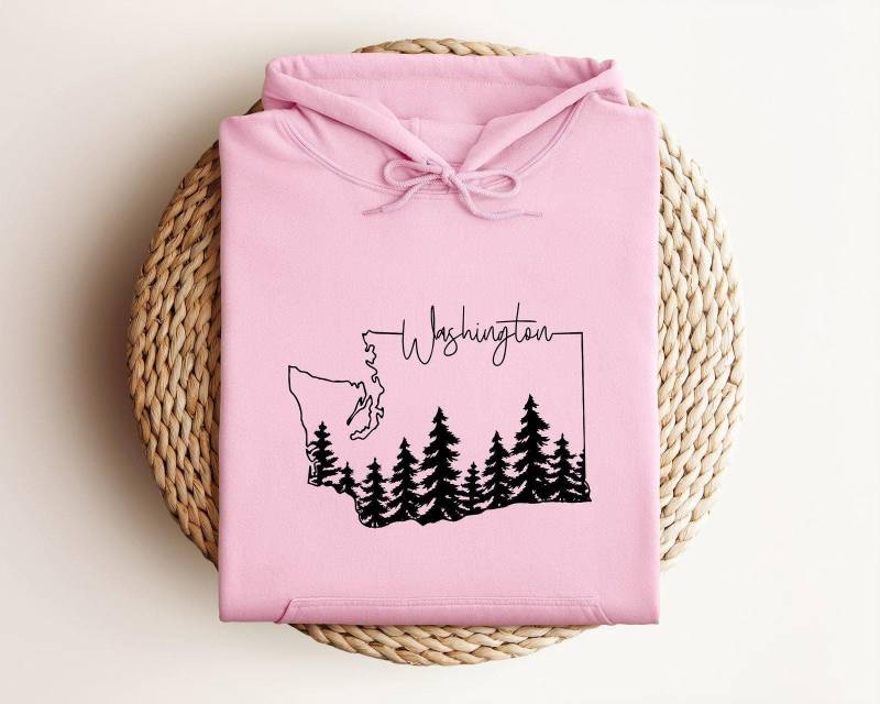 Washington Hoodie, State Map Travel Gifts Souvenir Forest Hoodie von CustomGiftFairy