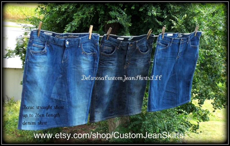 Delarosa Custom Zu Ihrer Größe Kurzer Jeansrock Bescheiden Unterhalb Der Kniegröße 0 2 4 6 8 10 12 14 16 18 20 22 24 26 von CustomJeanSkirts