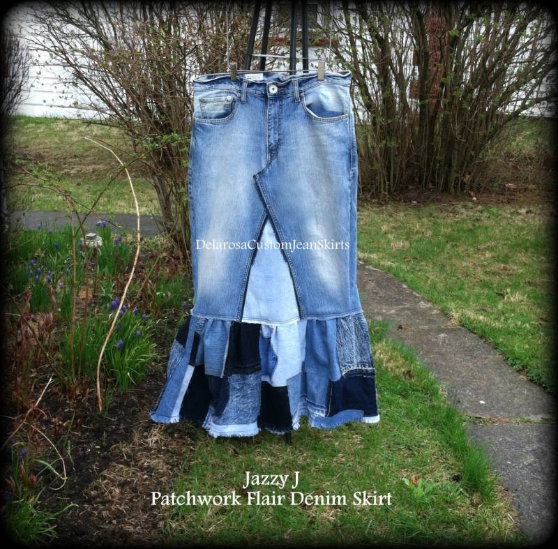 Delarosa Jazzy J Patchwork Maxi Jeansrock Kundenbestellung Senden Sie Ihre Basis Jean von CustomJeanSkirts