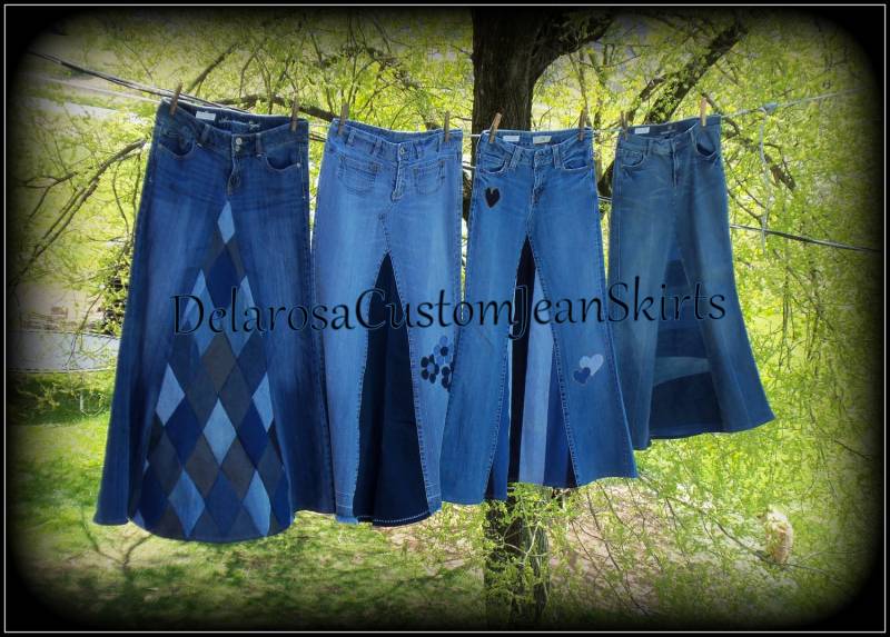 Delarosa Langer Jeansrock Benutzerdefinierte Ihre Größe Diamant Patchwork 2 4 6 8 10 12 14 16 18 20 22 24 von CustomJeanSkirts