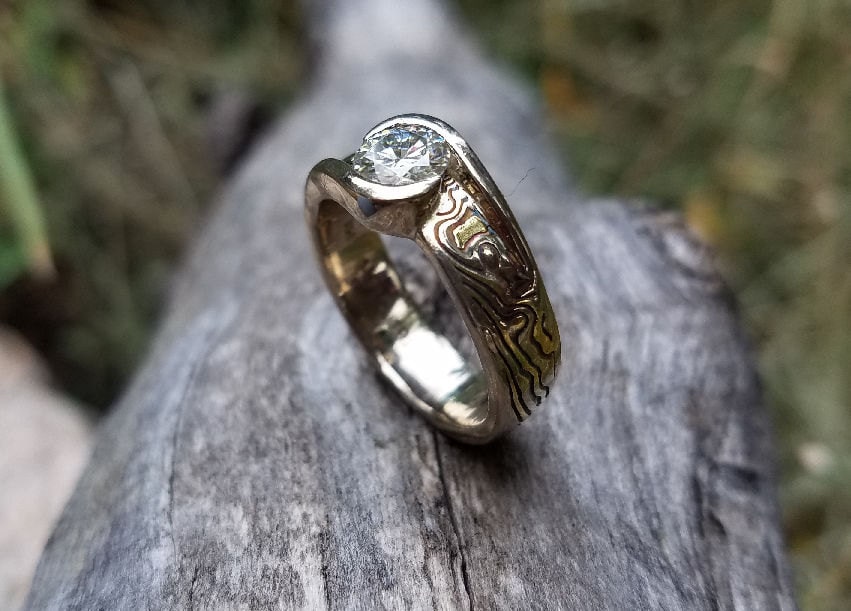 Benutzerdefinierte Tri-Metall Mokume Gane Ehering Auf Bestellung Gefertigt von CustomMokumeGane