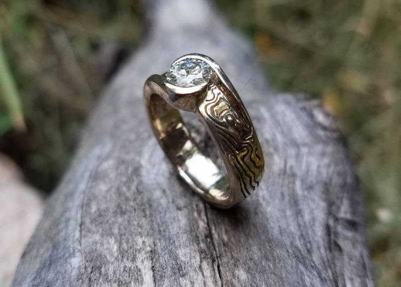 Benutzerdefinierte Tri-Metall Mokume Gane Ehering Auf Bestellung Gefertigt von CustomMokumeGane