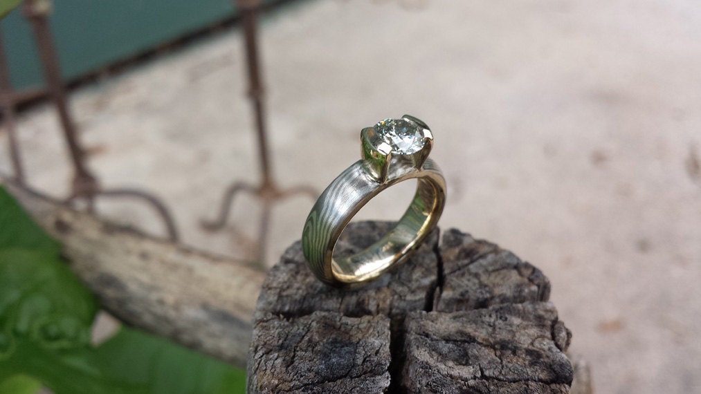 Individuelle Mokume Gane Ehering 585Er Gold & Sterlingsilber von CustomMokumeGane