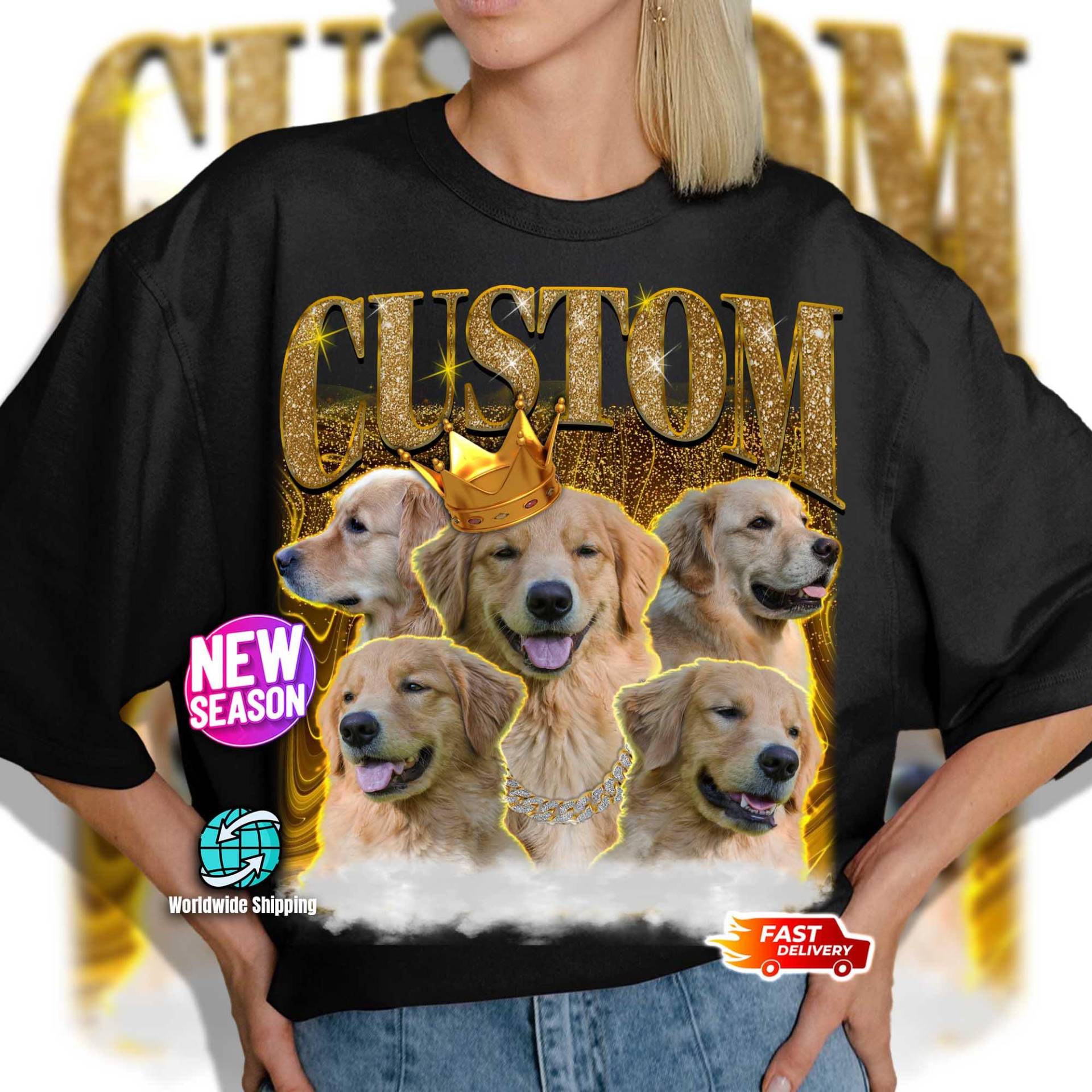Personalisiere Dein Geschenk T-Shirt, Custom Foto + Name, Bootleg Rap Shirt, Geburtstag Für Ihn - Sie Haustier/Hund Katze von CustomMuseum