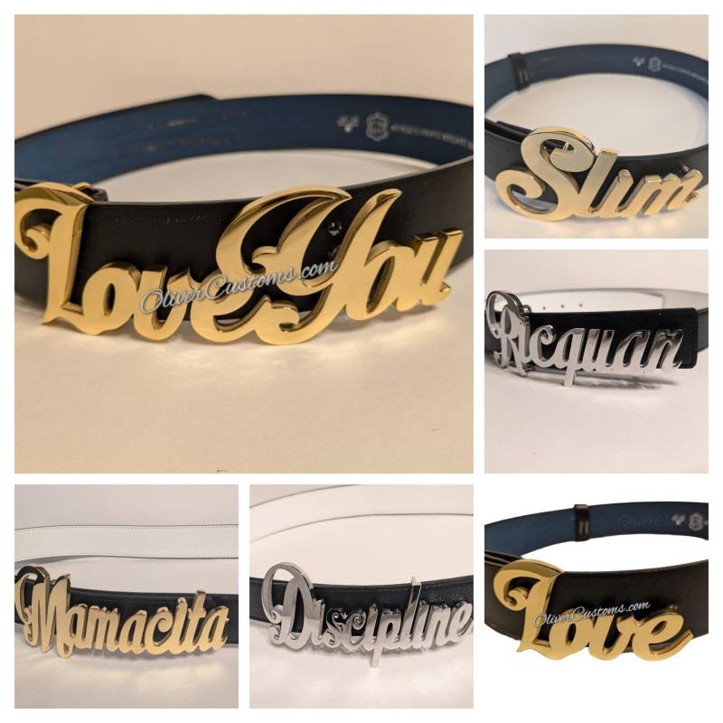 Benutzerdefinierte Name Gürtelschnalle Personalisierte Monogrammschrift Kursive Aus Poliertem Messing, Roségold Oder Chrom von CustomNameBelts