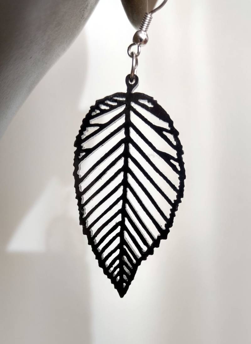 Laser Geschnittene Ohrringe Aus Holz Blattform in Braun Boho Folk von CustomPiecesEU