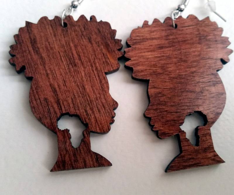 Schöne Laser-Cut Holz Afro Silhouette Ohrringe Afrika Ohrring Tiefem Mahagoni von CustomPiecesEU
