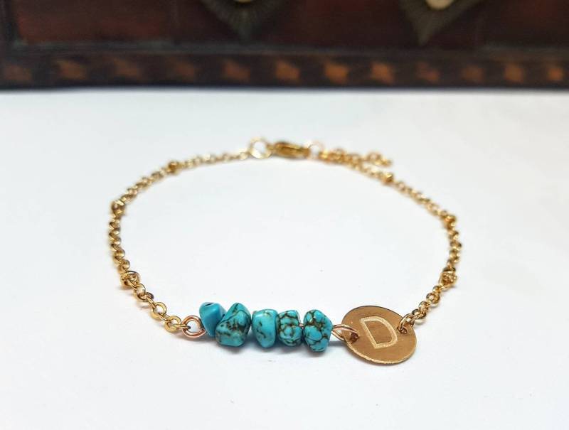 Türkises Initialenarmband Mit Gravur Buchstabenarmband Geschenk Für Sie Gold Silber Personalisiertes Armband von CustomisedTreats
