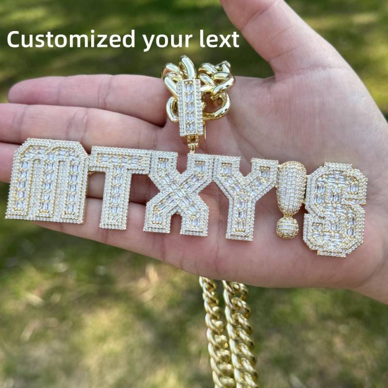 Custom Necklace Hip Hop Personality Rock Candy Alphanumeric Patchwork Pendant Zircon Men's & Women's von CustomityStudio