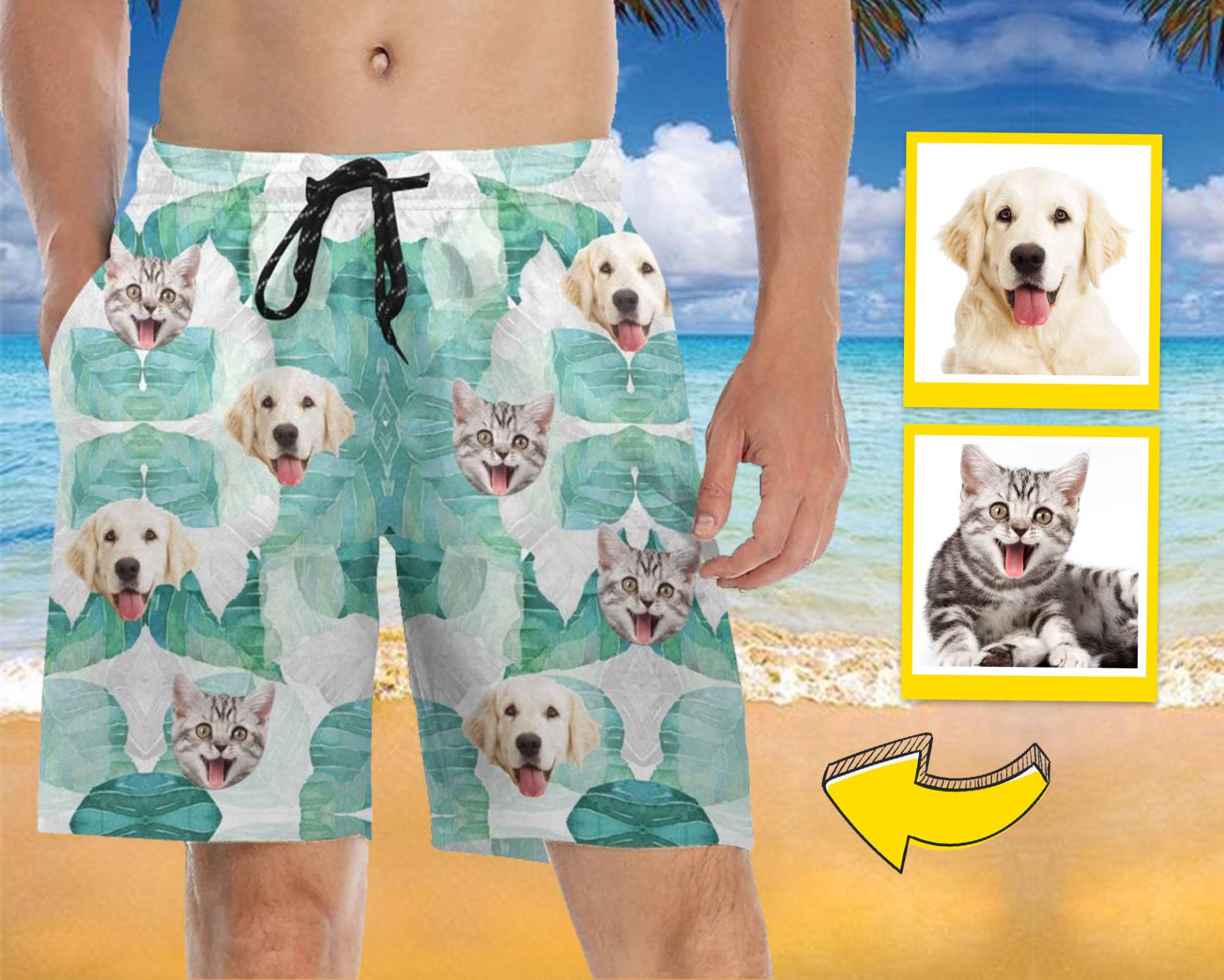 Benutzerdefinierte Haustier Gesicht Badehose Personalisiert Strand Shorts Lustige Herren Freizeit Schnell Trocken Surfbrett Bademode Hund Katze von CustomizationHouse