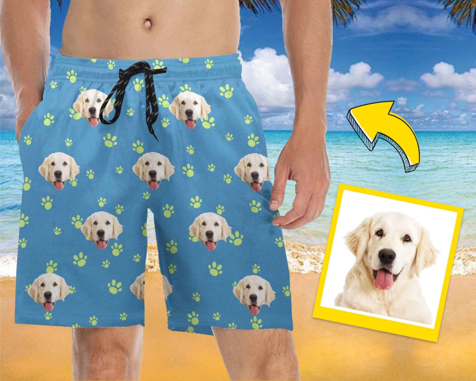 Hund Gesicht Badehose Personalisierte Strand Shorts Lustige Herren Freizeit Schnell Trocken Surfbrett Bademode Hundeliebhaber Geschenk von CustomizationHouse