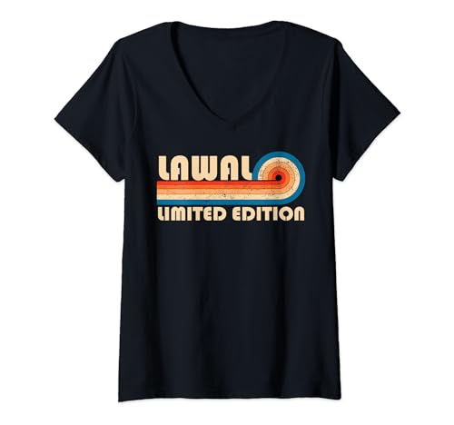 Damen LAWAL Surname Retro Vintage 80s 90s Birthday Reunion T-Shirt mit V-Ausschnitt von Customized Last Name Gifts Matching Family Team