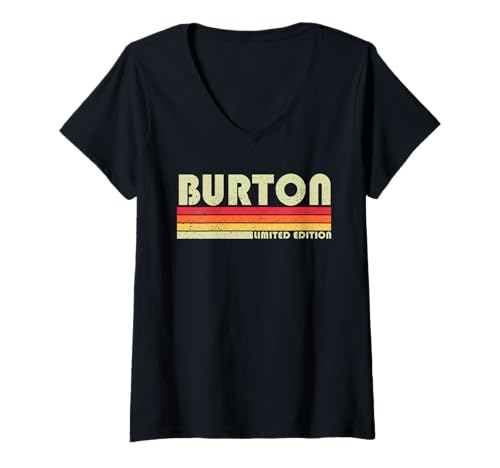 Damen Burton Nachname Lustig Retro Vintage 80er 90er Jahre Stil T-Shirt mit V-Ausschnitt Damen Burton Nachname Lustig Retro Vintage 80er 90er Jahre Stil T-Shirt mit V-Ausschnitt von Customized Last Name Gifts Men Dad Boy Husband