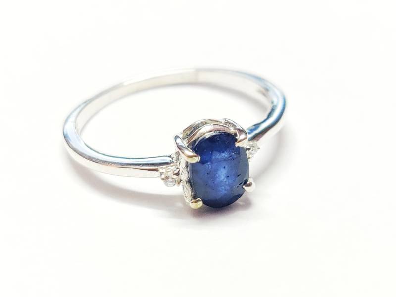 Blaue Saphir Versprechen Ring 5 X 7 Mm Ovale Band Natürliche Blaue Jahrestag September Birthstone Ehering von CustomizedJewellery