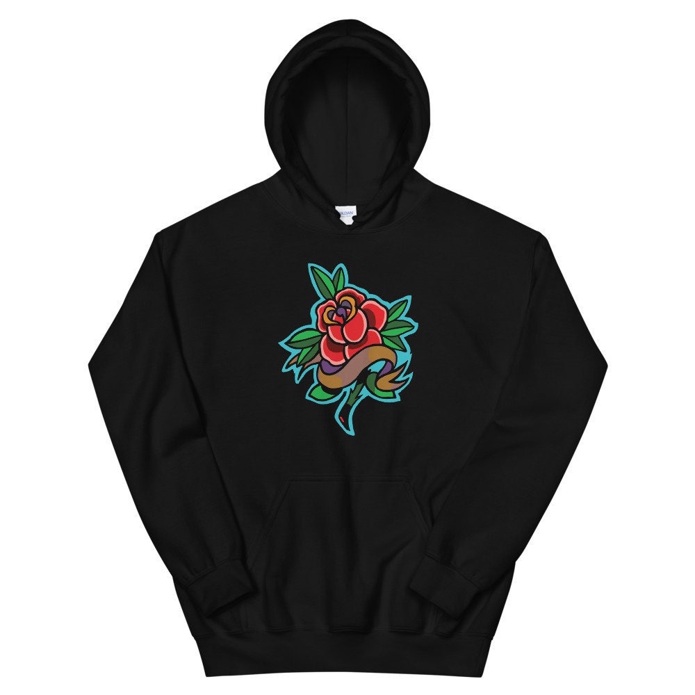 Traditioneller Rosen Tattoo Hoodie, Trachten Flash Vintage Rose Pullover, Traditionelle Geschenk, Liebhaber Weihnachten von Customkittshirts