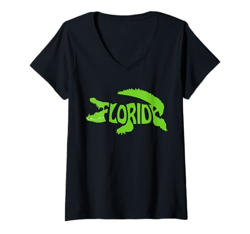 Damen Florida in Alligatorform - Coole Krokodil-Vibes - Tier T-Shirt mit V-Ausschnitt Damen Florida in Alligatorform - Coole Krokodil-Vibes - Tier T-Shirt mit V-Ausschnitt von Cut Animal - Florida in Alligator Shape