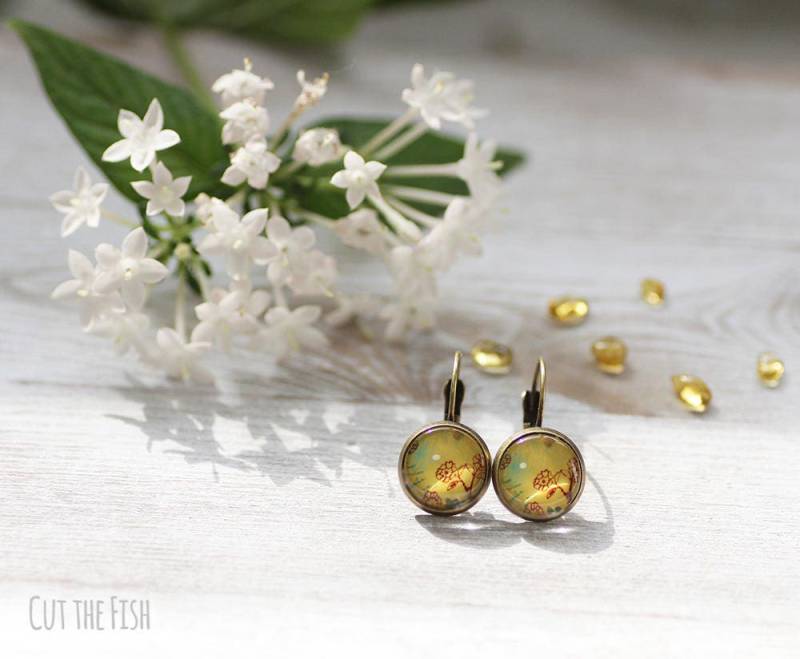 Gelbe Senf Bronze Ohrringe Mit Roten Blumen Gelbe Senf Bronze Ohrringe Mit Roten Blumen von CutTheFish