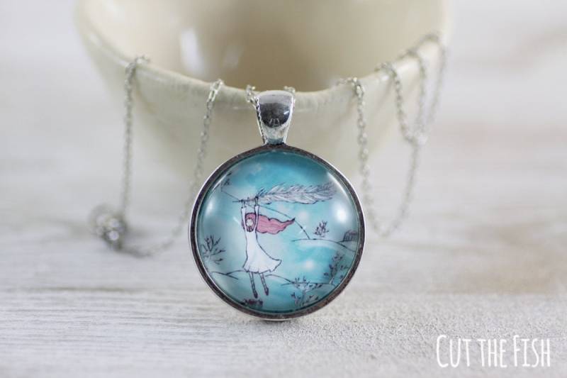 Mädchen Auf Feder-Türkis-Blau-Halskette in Einem Silbernen Tonanhänger - Federschmuck von CutTheFish