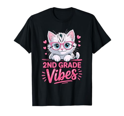 Niedliche 2. Klasse Vibes Katze Kätzchen Liebe zurück zu Schule Mädchen T-Shirt Niedliche 2. Klasse Vibes Katze Kätzchen Liebe zurück zu Schule Mädchen T-Shirt von Cute 2nd Grade Vibes Cat Kitten Back To School