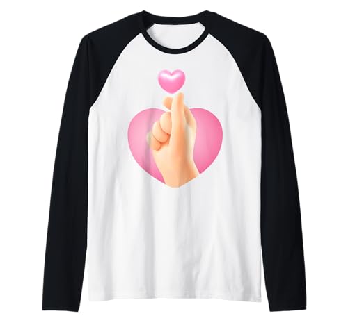 Niedliches 3D-Fingerherz, lustiges Unisex-Design für Männer und Frauen Raglan von Cute 3D Finger Heart Funny Unisex Design For Tee