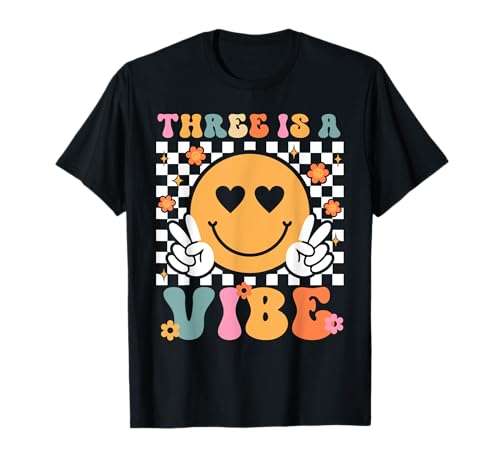 Three is A Vibe Geburtstagsparty Groovy Boys Girls Kids T-Shirt von Cute 3rd Old Birthday Party Retro Groovy Bday