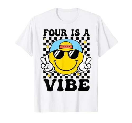 Four is A Vibe 4. Geburtstag, fetzige Jungs, Mädchen, 4 Jahre alt T-Shirt Four is A Vibe 4. Geburtstag, fetzige Jungs, Mädchen, 4 Jahre alt T-Shirt von Cute 4th Birthday Retro Groovy Tees Gifts