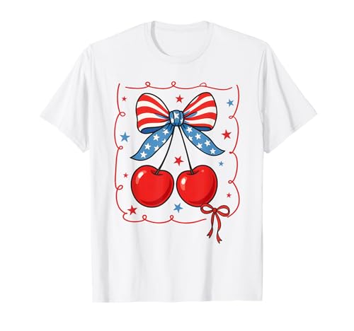 4. Juli Kirsche, amerikanische Flagge Cherry FOJ Coquette Girls T-Shirt von Cute 4th July Cherry Tees USA Patriotic Matching