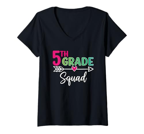 Damen Kader der 5. Klasse Sechstes Lehrer- und Schülerteam Zurück zur Schule T-Shirt mit V-Ausschnitt von Cute 5th Grade Squad Kids Back To School Gifts