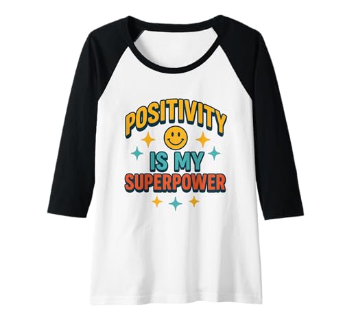 Damen Positivität ist Meine Superkraft Retro Happy Face Positive Vibes Raglan von Cute 80s Smile Happy Tee