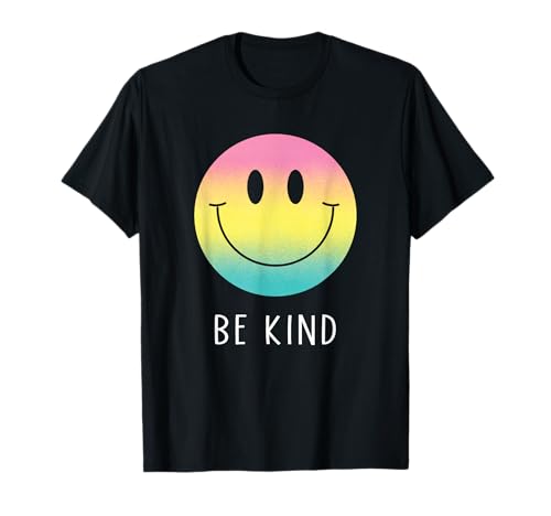 Happy Face Be Kind Shirt im Retro-Look mit Farbverlauf und positivem Lächeln T-Shirt von Cute 80s Smile Happy Tee