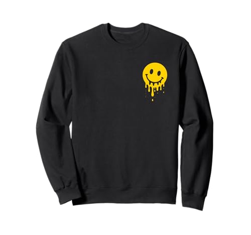 Melting Yellow Smile Face Melted Dripping Happy Face für Kinder Sweatshirt von Cute 80s Smile Happy Tee