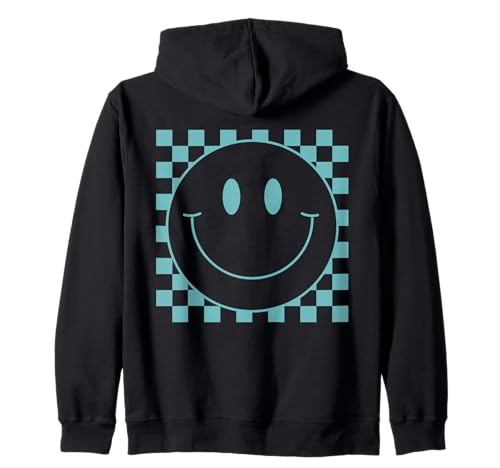 Süßes blau Kariertes Lächeln Gesicht Frieden lächelnd Happy Face Boy Kapuzenjacke von Cute 80s Smile Happy Tee