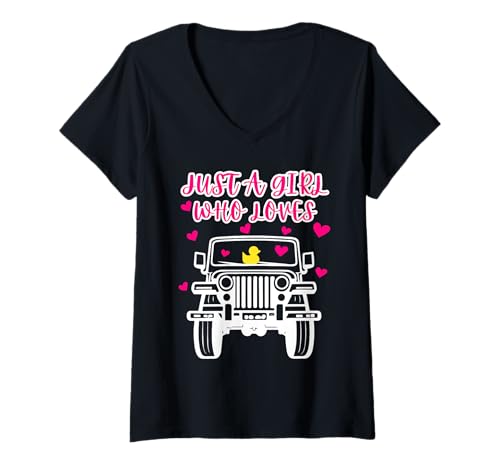 Damen Just A Girl Who Loves Off Road Driving SUV Gummiente T-Shirt mit V-Ausschnitt Damen Just A Girl Who Loves Off Road Driving SUV Gummiente T-Shirt mit V-Ausschnitt von Cute ATV Girls SUV Enthusiast Rubber Duck Lover