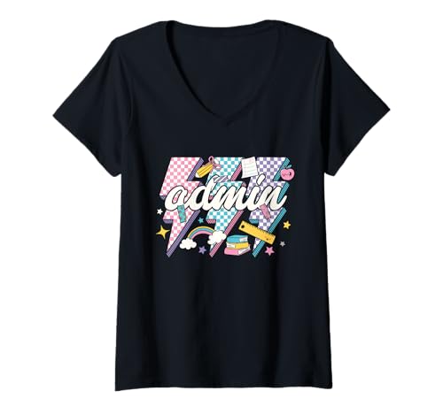 Damen Admin Squad Lightning Bolts Schulassistent Principal Geschenke T-Shirt mit V-Ausschnitt Damen Admin Squad Lightning Bolts Schulassistent Principal Geschenke T-Shirt mit V-Ausschnitt von Cute Admin Squad crew and Teacher Squad gifts