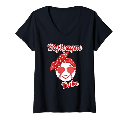 Damen Süße Damen lieben Baseball BigLeague Babe Hot Baseball Mama T-Shirt mit V-Ausschnitt von Cute Aesthetic Baseball Fan & Softball Girl Stuff