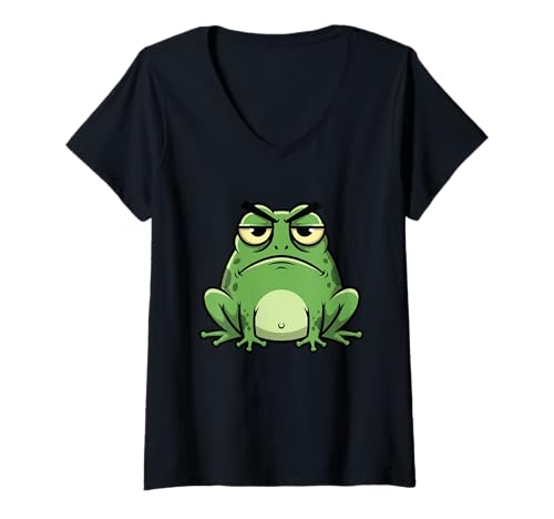 Damen Lustiger mürrischer Frosch Kröte Tier-Design Geschenk für Männer Frauen Kinder T-Shirt mit V-Ausschnitt Damen Lustiger mürrischer Frosch Kröte Tier-Design Geschenk für Männer Frauen Kinder T-Shirt mit V-Ausschnitt von Cute Aesthetic Cottagecore Frog Lover Toad Graphic