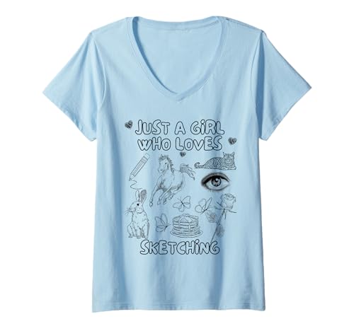 Damen Just A Girl Who Loves Sketching Damen Artbook Sketching T-Shirt mit V-Ausschnitt Damen Just A Girl Who Loves Sketching Damen Artbook Sketching T-Shirt mit V-Ausschnitt von Cute Aesthetic Sketch Artist Creative Artist Merch